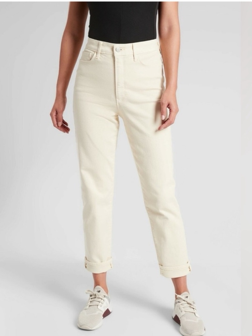 Athleta Flex High Waist Straight Leg Ankle Jeans Sculptek Bone Ivory 12